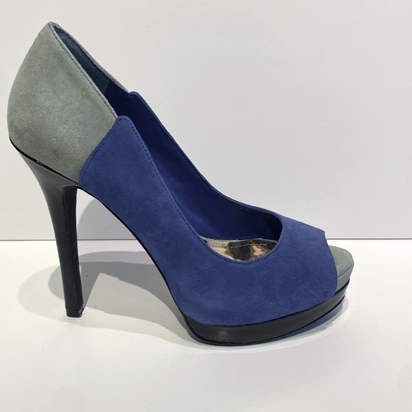 JESSICA SIMPSON Blue / Grey Suede Leather Color Block Platform High Heels Size 8 - Picture 2 of 9